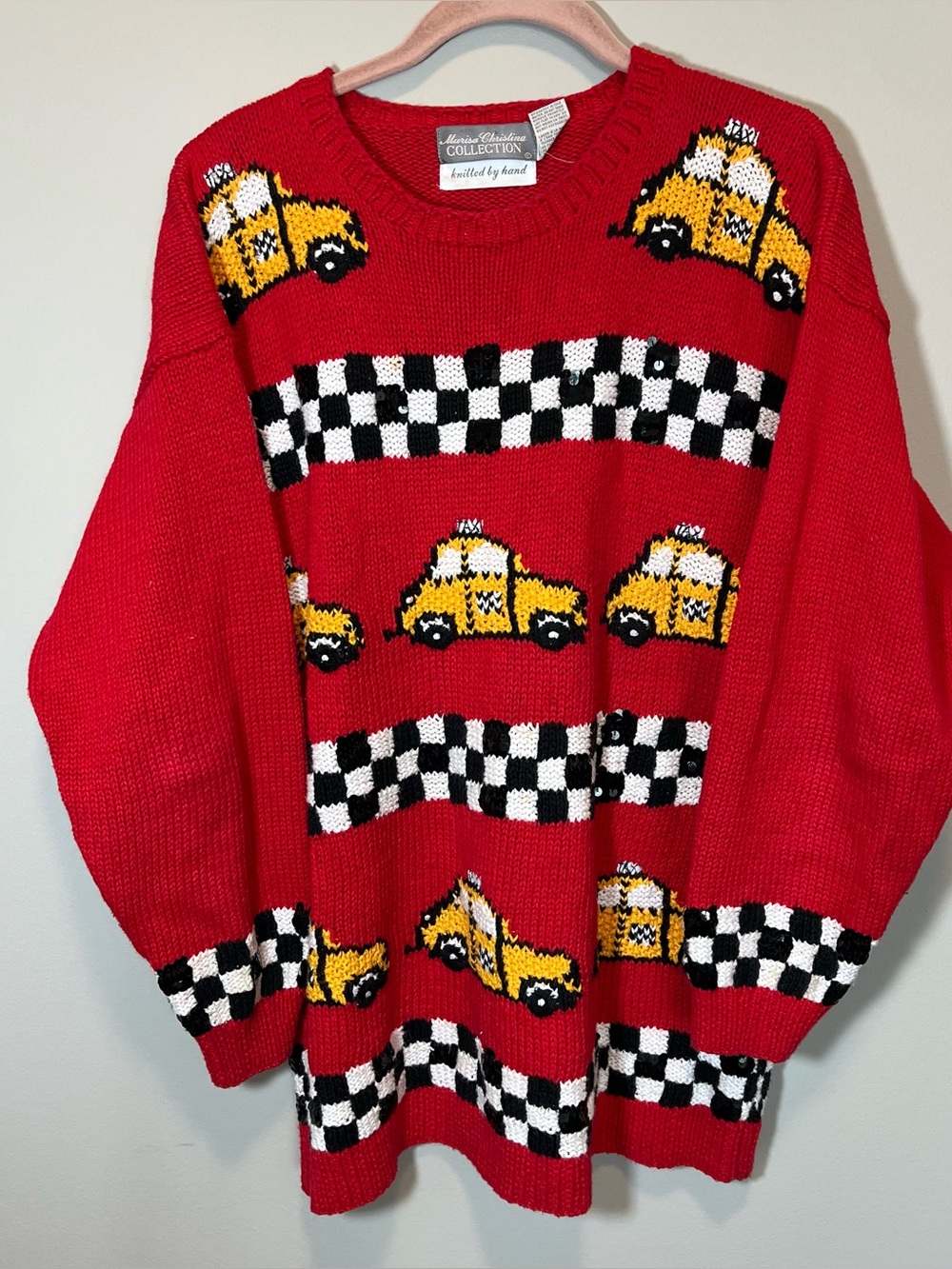 Vintage Marisa Christina Red Taxi Novelty Sweater Women’s Large